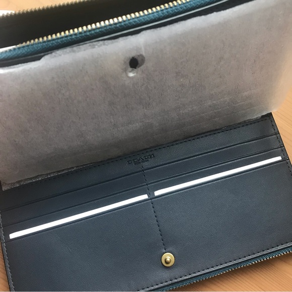 ❤️ Coach Double Zip Wallet Brass/Blue - Picture 10 of 10